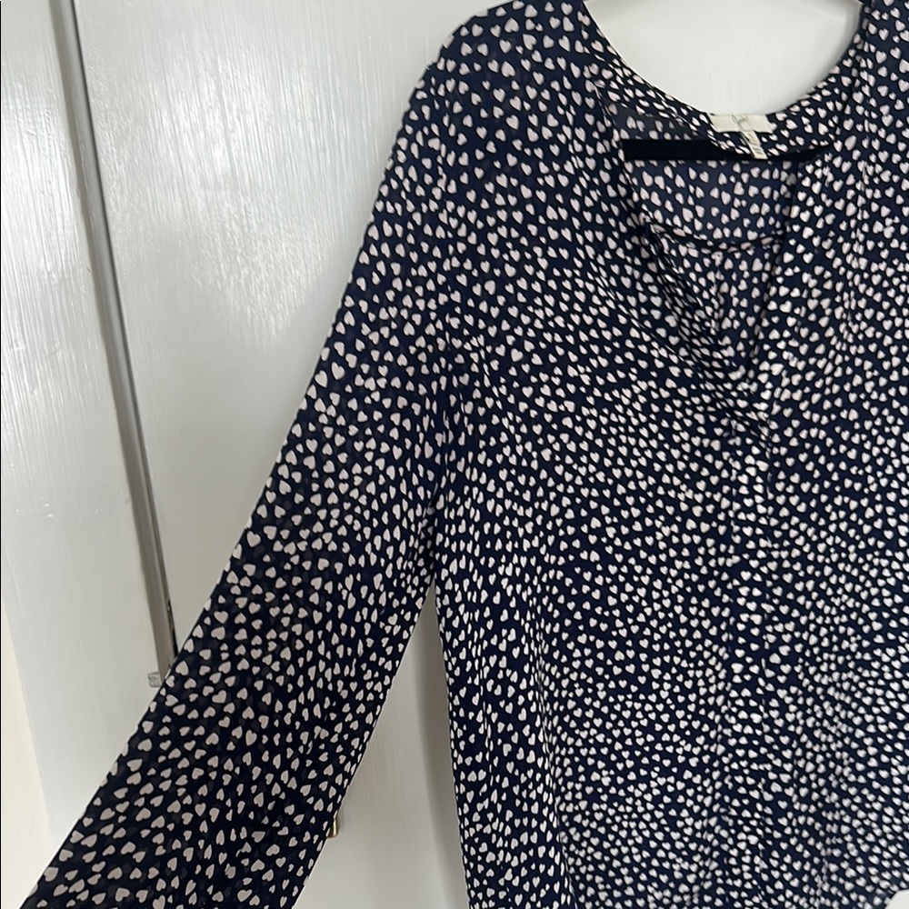 Joie Navy and White Heart Silk Blouse - Picture 5 of 9